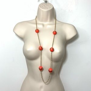 J Crew Orange Ball Gold Tone Chain Link Necklace